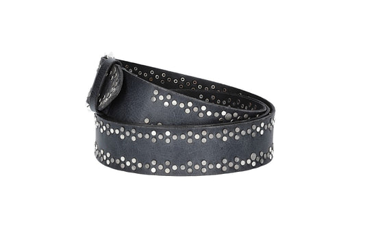 Ledergürtel Überlänge Blau|Marine 40mm mit Nieten und Dornschließe - leder-accessoires.com