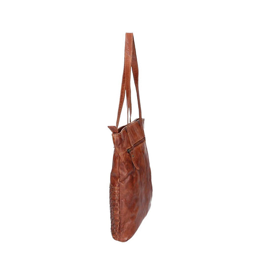 Ledershopper in Cognac mit verschiedenen Mustern aus Leder - leder-accessoires.com