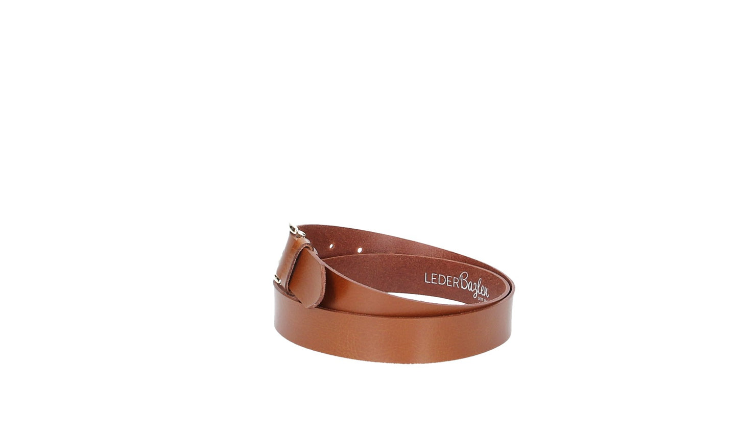Ledergürtel 30mm in Cognac mit Dornschließe in Light Gold