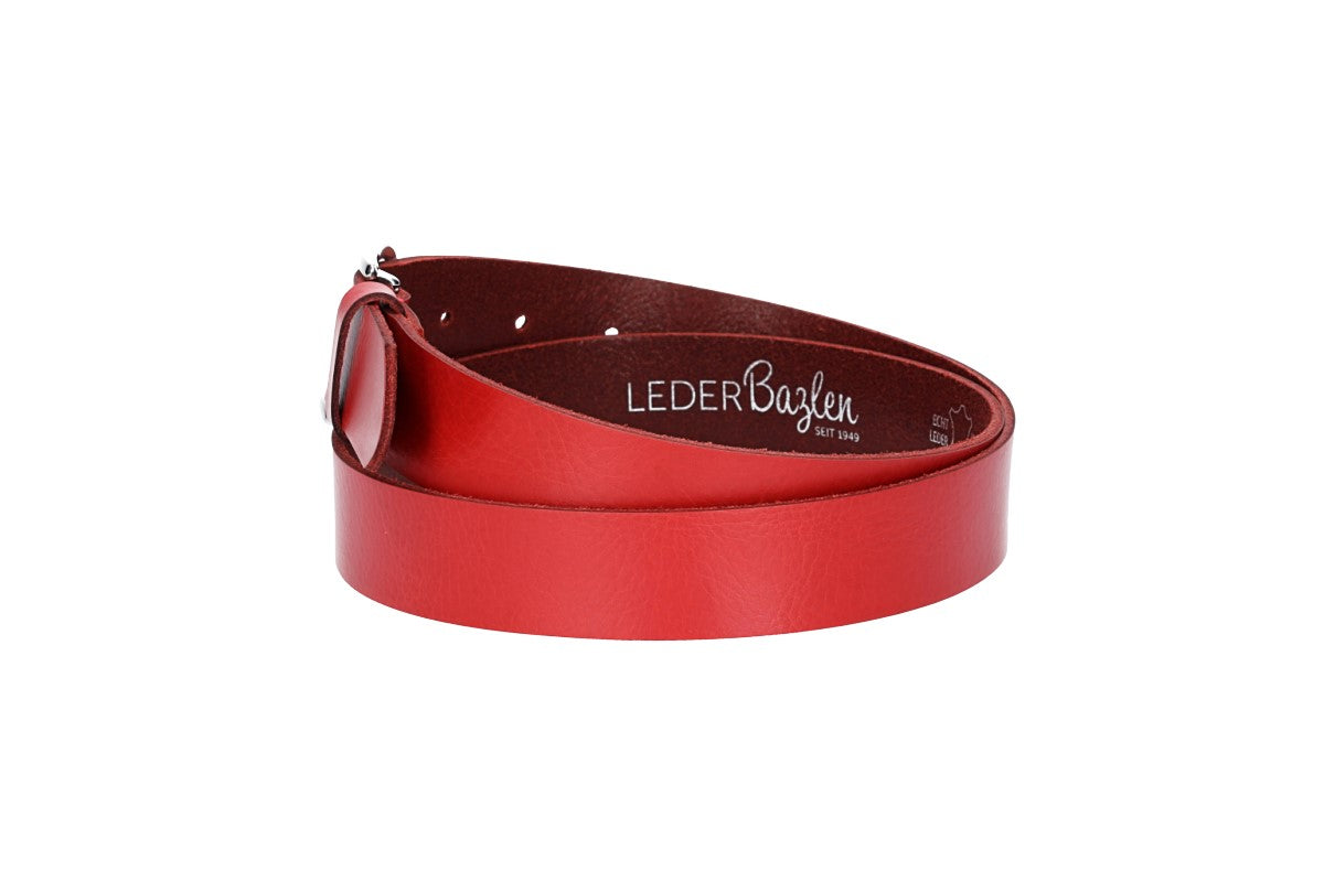 Ledergürtel 30mm in Rot mit Dornschließe in Silber