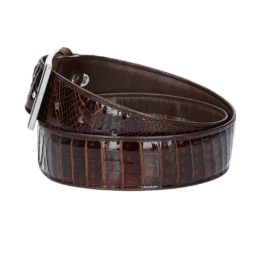 Krokoledergürtel |Safegürtel 40mm Braun mit Dornschließe Silber - leder-accessoires.com