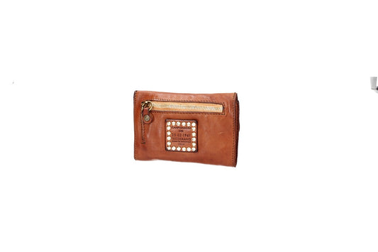 Lederbörse Querformat in Cognac mit Nieten in Gold - leder-accessoires.com