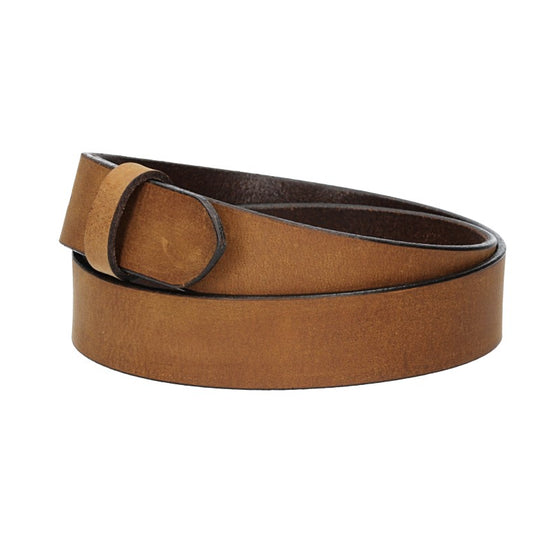 Lederriemen | Gürtelrohling Matt 35mm in Hellbraun mit Schlaufe und Kapplochteil - leder-accessoires.com