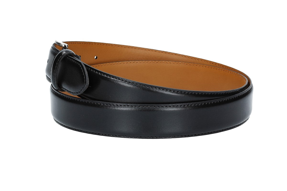 Herren-|Anzugsgürtel 35mm bombiert und abgenäht in Schwarz mit Dornschließe - leder-accessoires.com