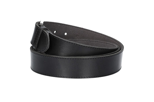 Ledergürtel Überlänge Schwarz 40mm abgenäht mit glänzender Schließe - leder-accessoires.com