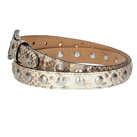 Schlangenledergürtel 25mm Beige und Dornschließe in Silber - leder-accessoires.com