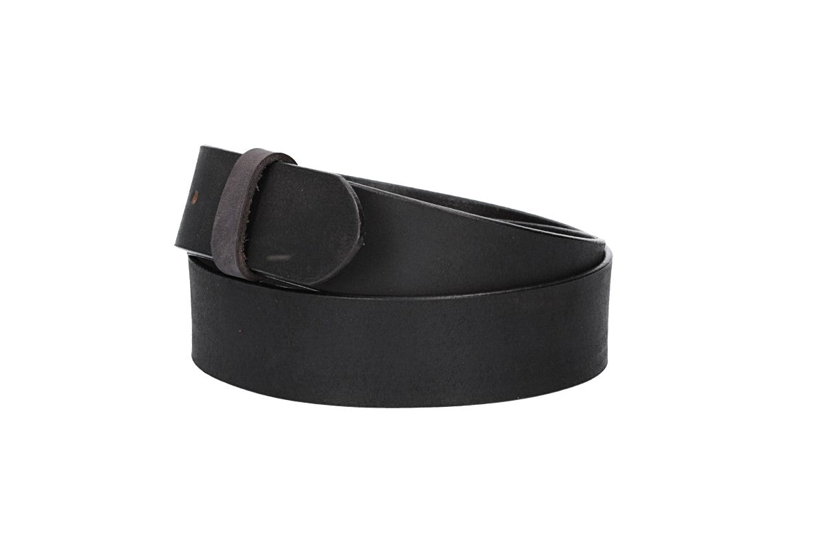 Lederriemen | Gürtelrohling Matt 40mm in Schwarz mit Schlaufe und Kapplochteil - leder-accessoires.com