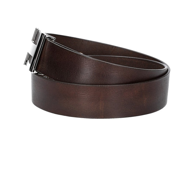 Ledergürtel Braun 40mm mit H-Schließe in Silber - leder-accessoires.com