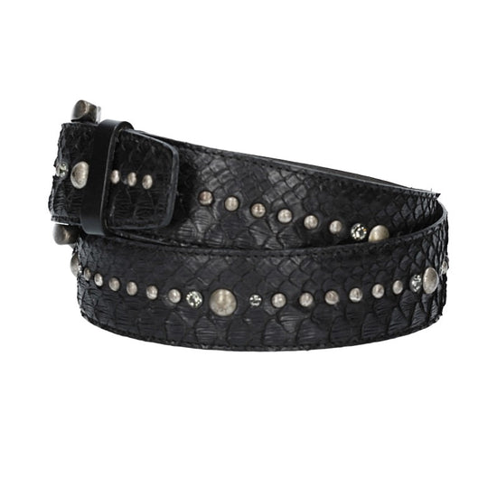 Schlangenledergürtel 40mm Schwarz mit Nieten und Strass - leder-accessoires.com