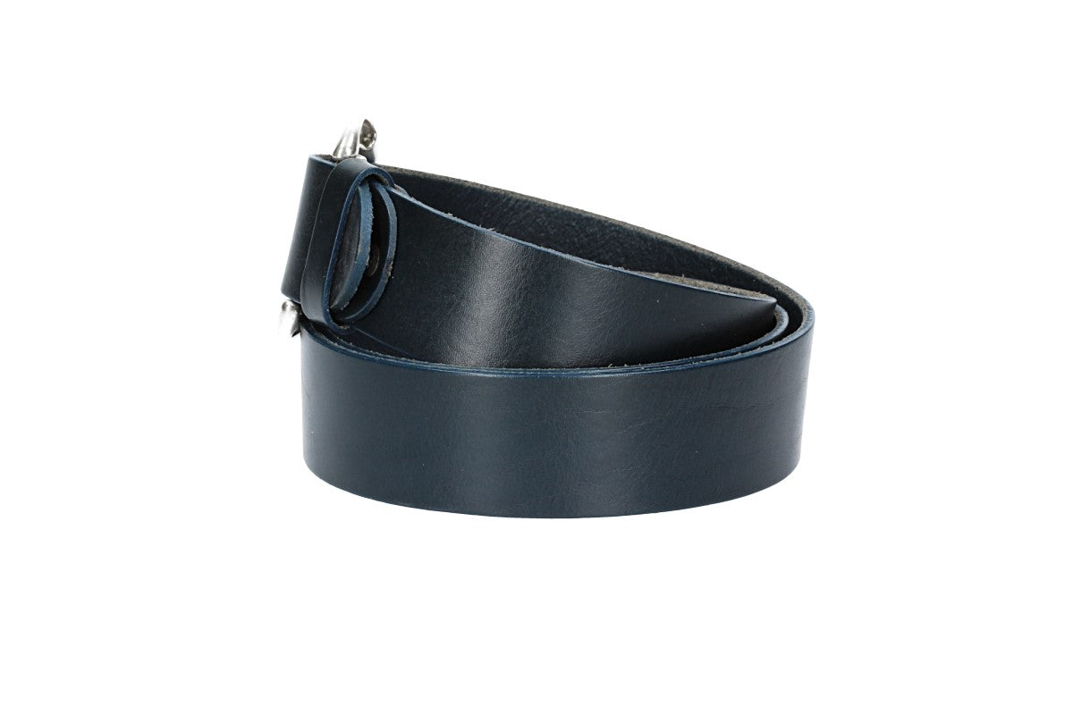 Ledergürtel Überlänge Blau|Marine 40mm mit Schließe in Silber