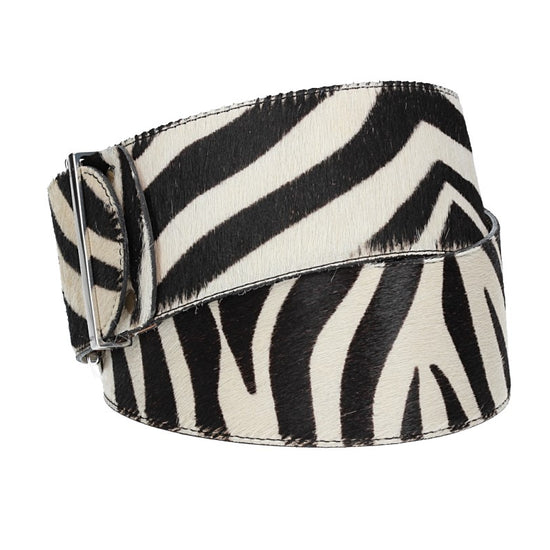 Formgürtel Fell 60mm in Zebraoptik mit Vollschließe in Silber - leder-accessoires.com
