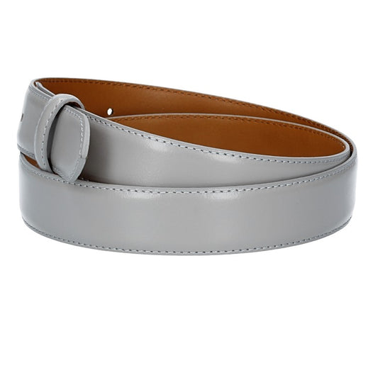 Lederriemen | Gürtelrohling 35mm bombiert in Hellgrau mit Schlaufe und Kapplochteil - leder-accessoires.com