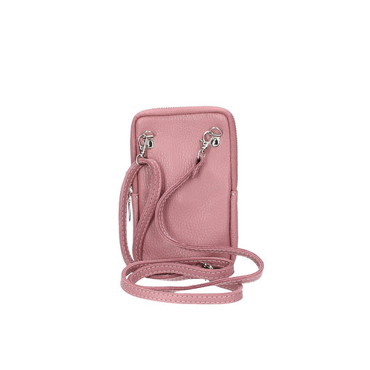 Handytasche aus Leder in Rose mit Umhängeriemen