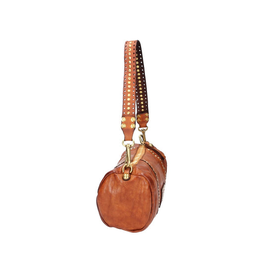 Umhängetasche-Rollenform in Cognac mit Reißverschluss - leder-accessoires.com