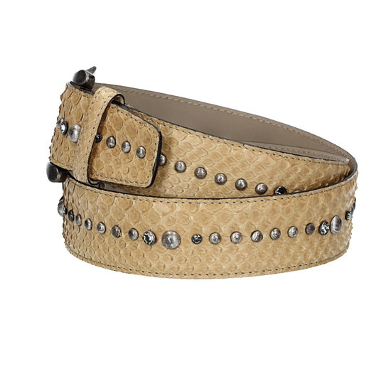 Schlangenledergürtel 40mm Beige mit Nieten und Strass - leder-accessoires.com