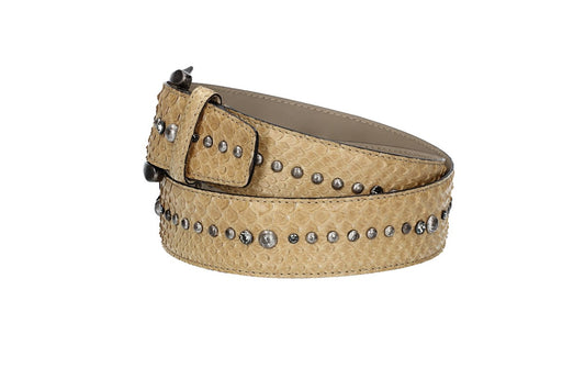 Schlangenledergürtel 40mm Beige mit Nieten und Strass