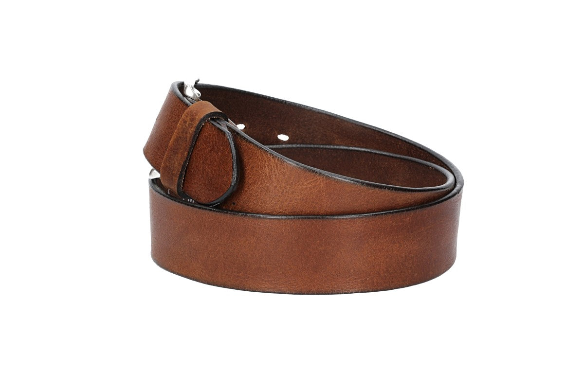 Ledergürtel Cognac 40mm mit Dornschließe in Silber