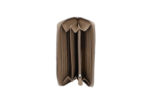 Damenbörse mit Reißverschluss in Taupe aus Leder - leder-accessoires.com