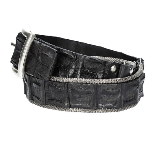 Krokoledergürtel  40mm Schwarz mit Vollschließe Silber - leder-accessoires.com