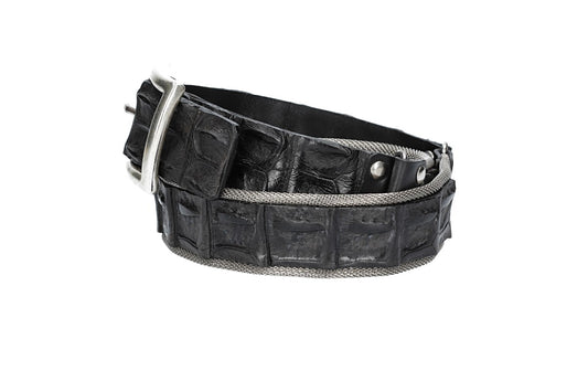 Krokoledergürtel  40mm Schwarz mit Vollschließe Silber