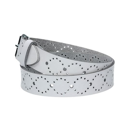 Ledergürtel Kids 25mm in Weiss mit Lochmuster und Rollschließe in Silber - leder-accessoires.com