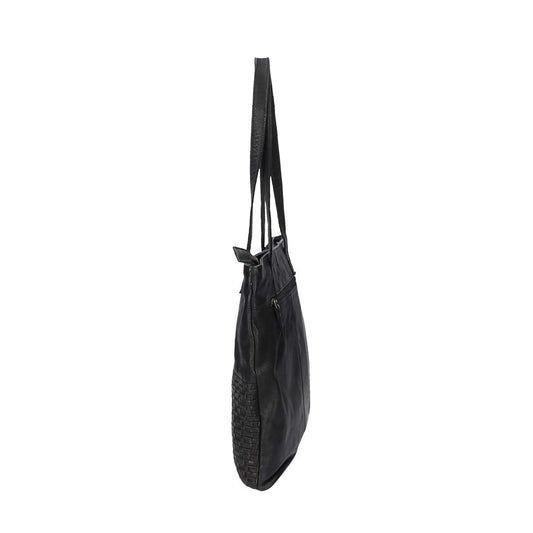 Ledershopper in Schwarz mit verschiedenen Mustern aus Leder - leder-accessoires.com