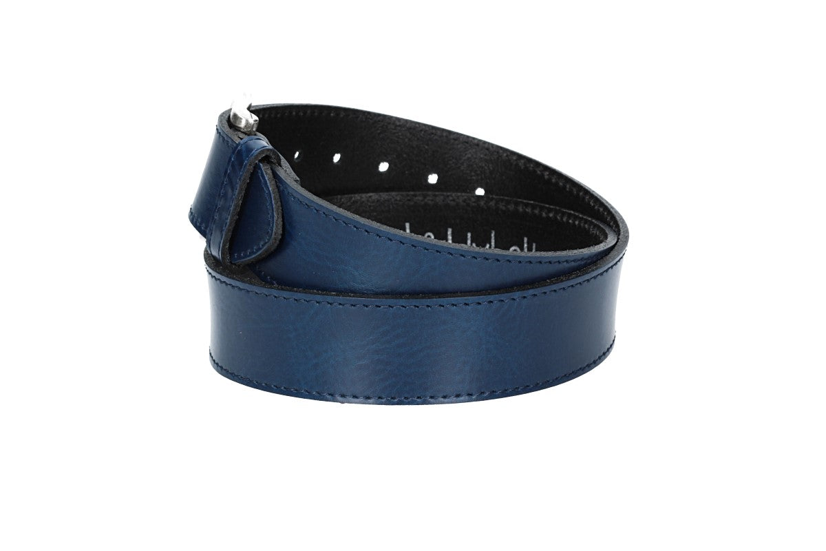 Ledergürtel Kids 30mm abgenäht in Blau mit Dornschließe in Silber