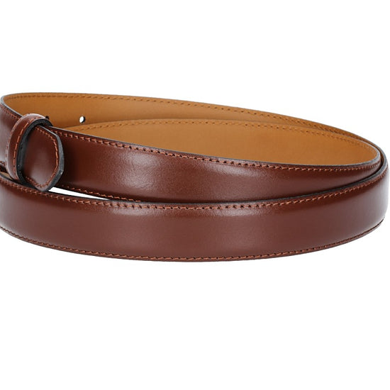 Lederriemen | Gürtelrohling 30mm bombiert in Cognac mit Schlaufe und Kapplochteil - leder-accessoires.com
