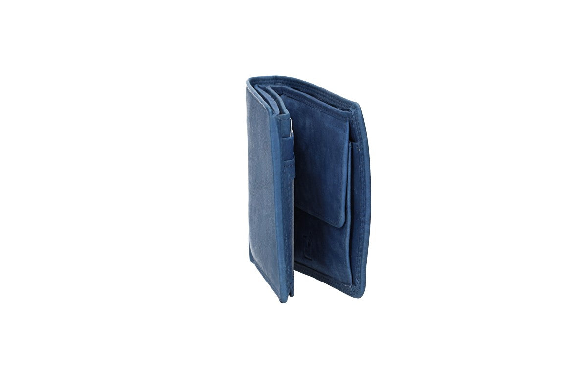 Geldbörse Querformat mit Reißverschluss in Blau|Navy aus Leder