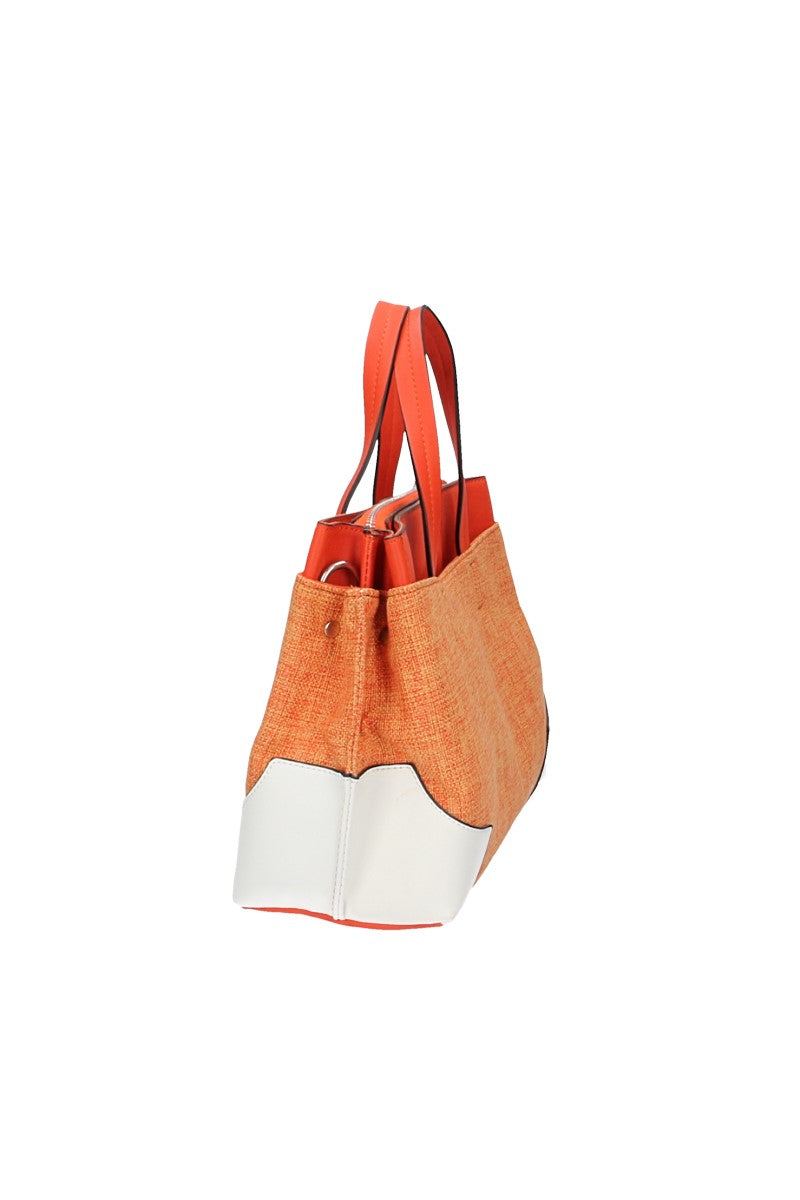 Shopper in Orange|Weiss mit Canvas
