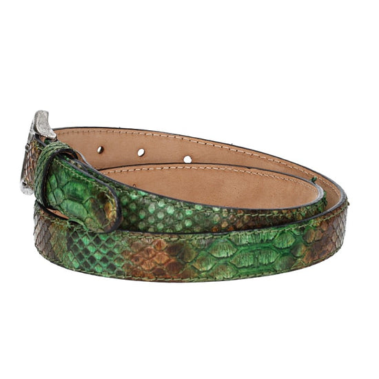 Schlangenledergürtel 25mm Grün|Braun und Dornschließe in Silber - leder-accessoires.com