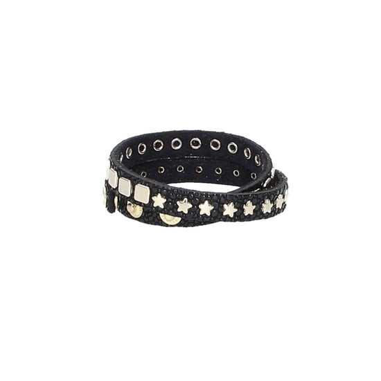 Armband doppelt Schwarz|Gold in Rochenoptik aus Leder - leder-accessoires.com