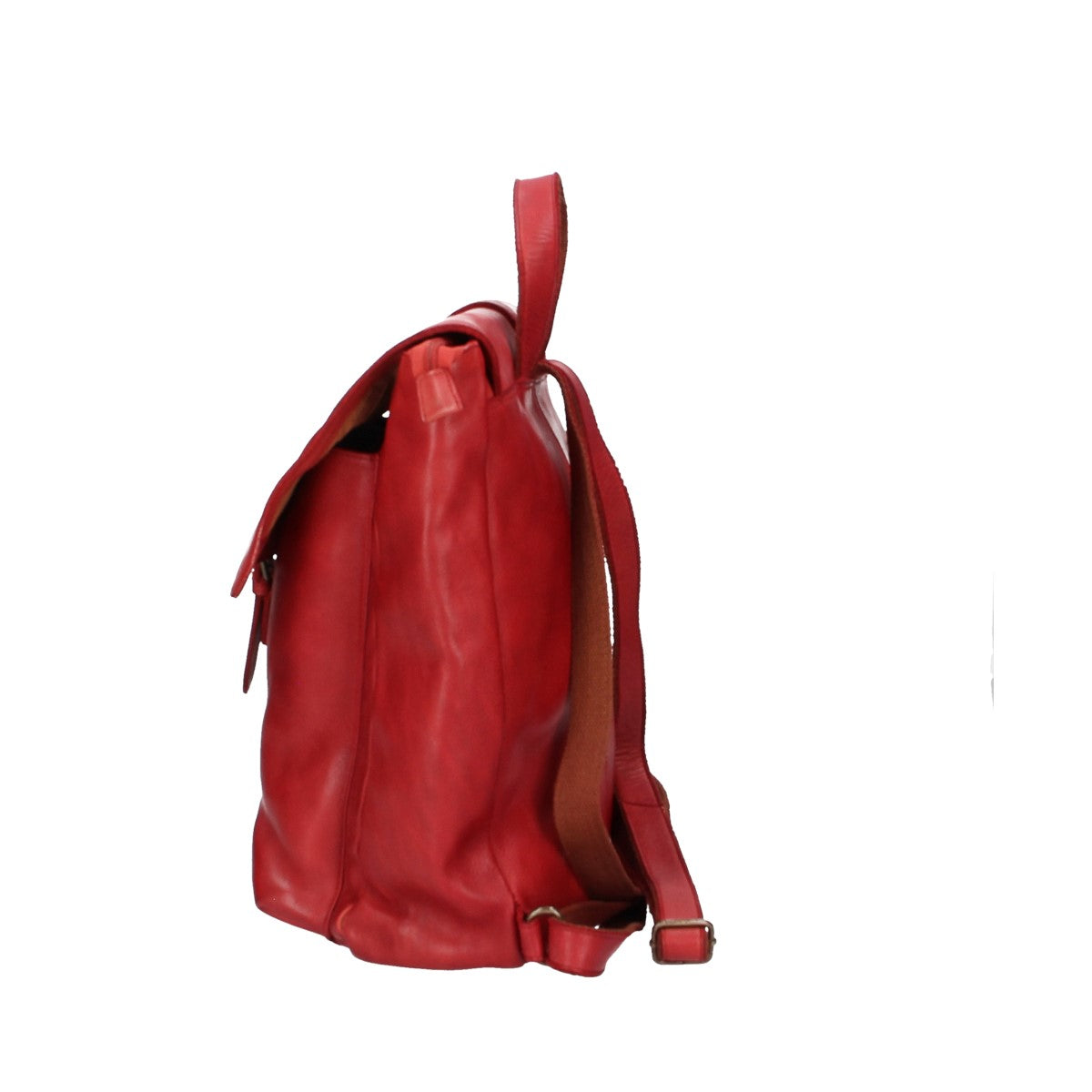 Rucksack mit Überschlag und Lasche in Rot aus Leder