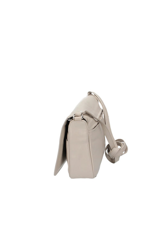 Umhängetasche mit langem Überschlag in Beige aus Leder