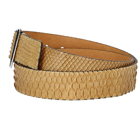 Schlangenledergürtel 40mm Beige mit Vollschließe in Silber - leder-accessoires.com