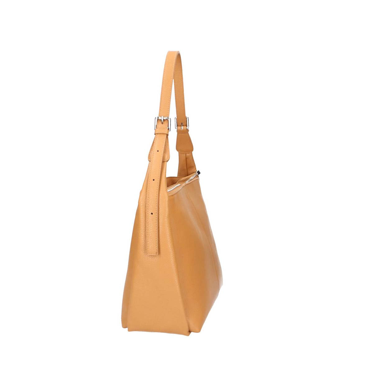 Schultertasche in Cognac aus Leder mit Reißverschluss