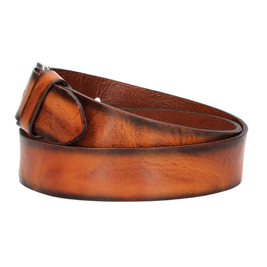 Jeansgürtel 40mm in Cognac mit Airbrushkante und Dornschließe Altsilber - leder-accessoires.com