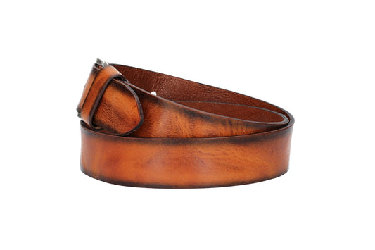 Jeansgürtel 40mm in Cognac mit Airbrushkante und Dornschließe Altsilber