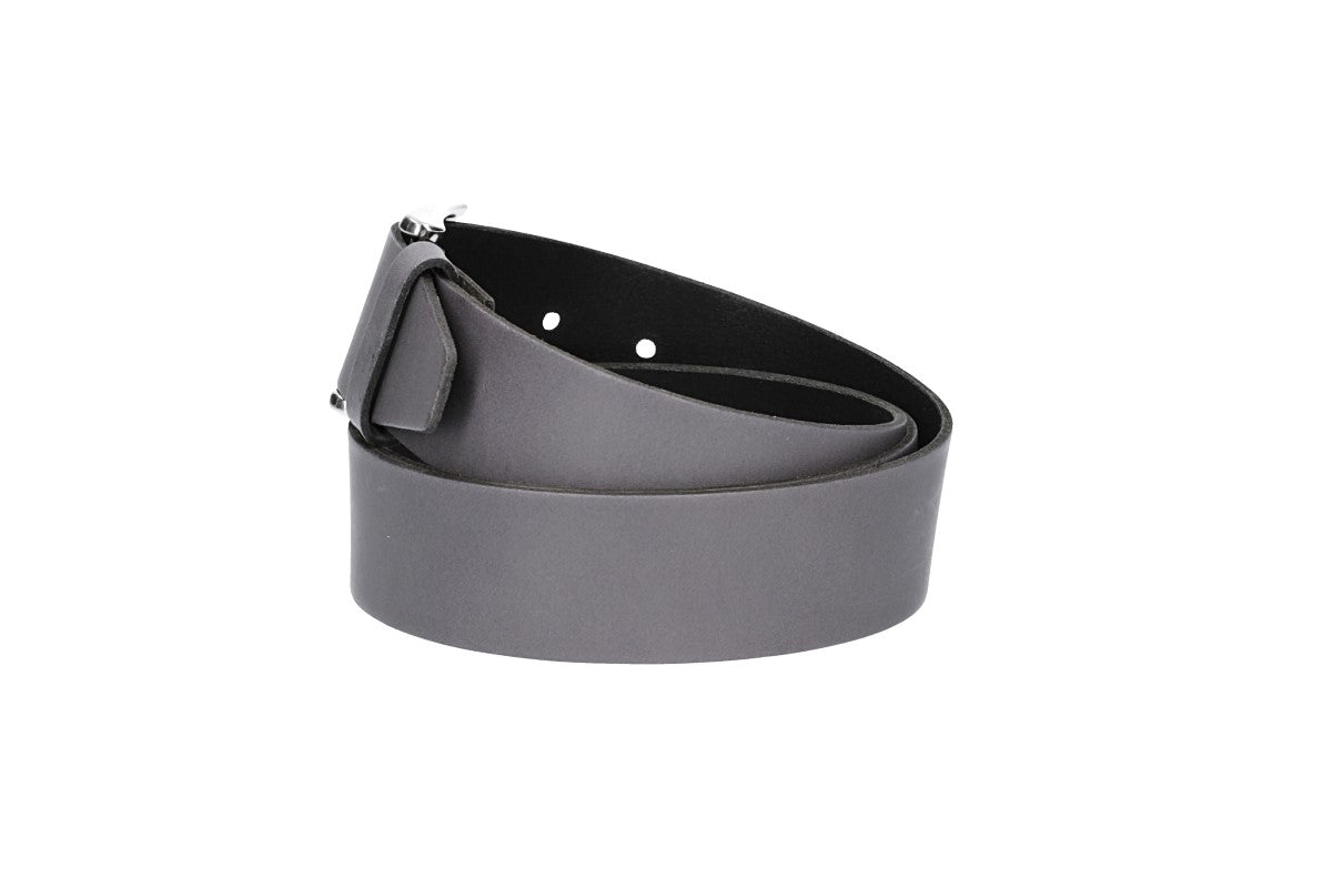Ledergürtel Überlänge Grau 40mm mit glänzender Schließe in Silber