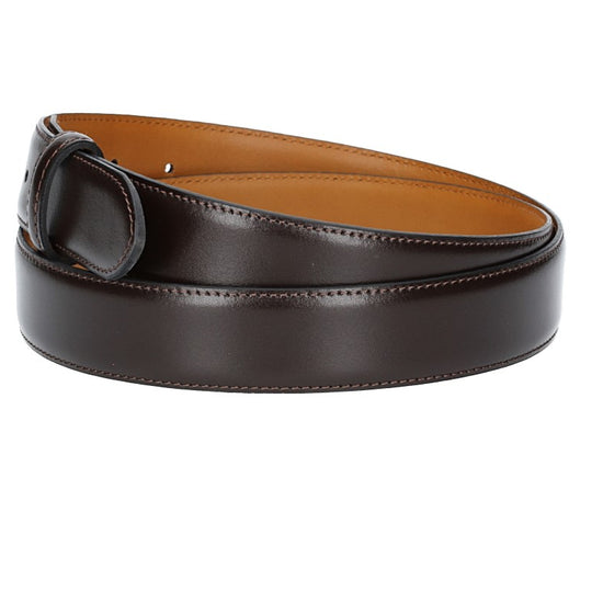 Lederriemen | Gürtelrohling 35mm bombiert in Braun mit Schlaufe und Kapplochteil - leder-accessoires.com