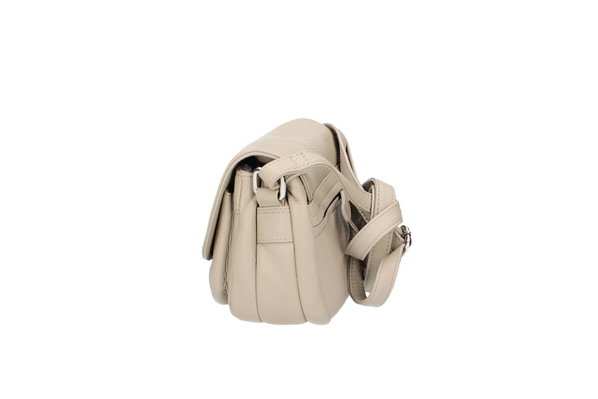 Schultertasche in Taupe mit Überschlag aus Leder