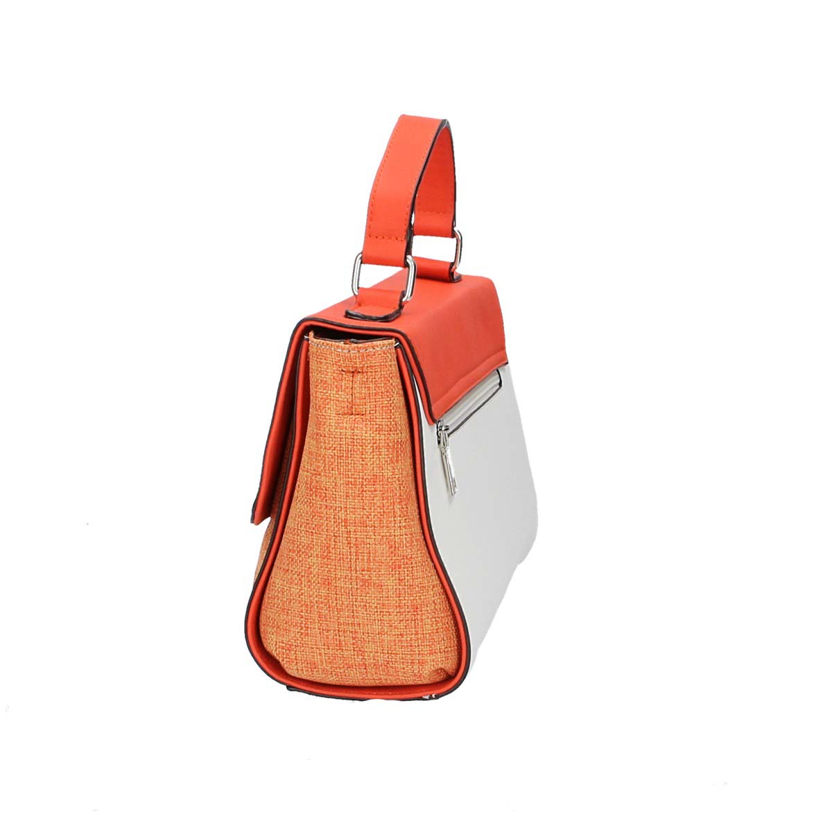 Kurzgrifftasche mit Überschlag in Orange|Weiss mit Canvas
