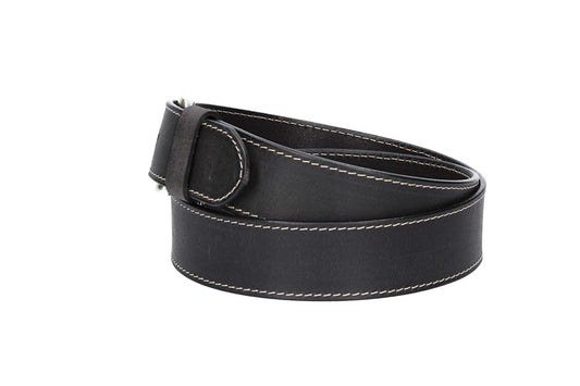 Ledergürtel Schwarz 40mm abgenäht mit Dornschließe in Silber - leder-accessoires.com