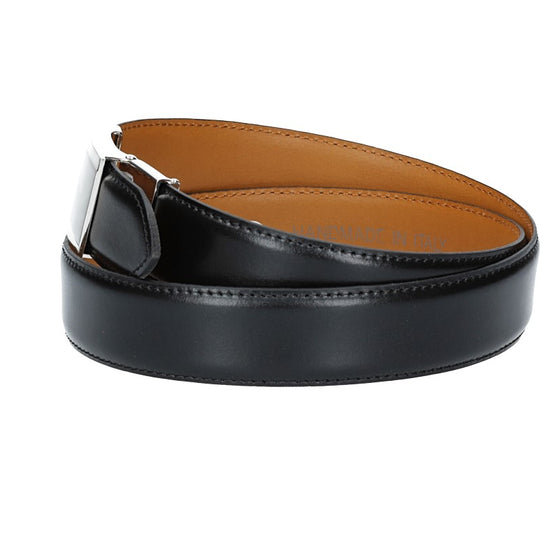Anzugs| Automatikgürtel 35mm bombiert und abgenäht in Schwarz mit Koppelschließe - leder-accessoires.com