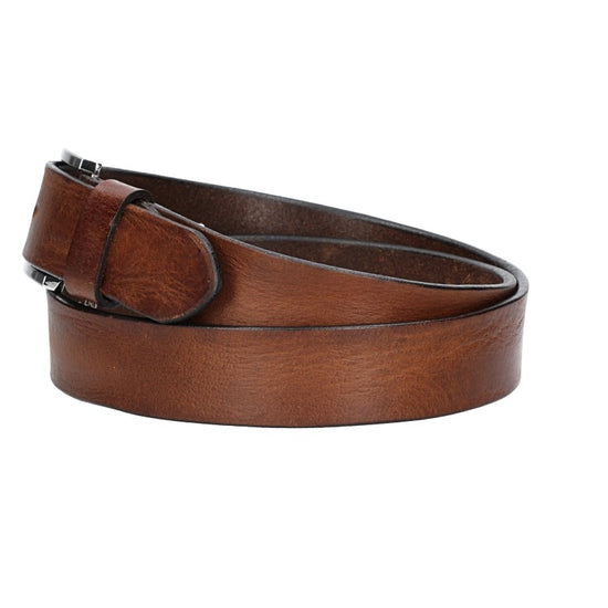 Ledergürtel Cognac 35mm mit Dornschließe in Silber - leder-accessoires.com