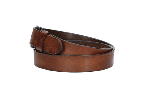Ledergürtel Cognac 35mm mit Dornschließe in Silber - leder-accessoires.com