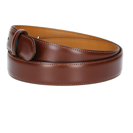 Lederriemen | Gürtelrohling 35mm bombiert in Cognac mit Schlaufe und Kapplochteil - leder-accessoires.com