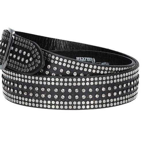 Ledergürtel 40mm in Schwarz mit Swarowski und Nieten und Vollschließe Schwarz - leder-accessoires.com