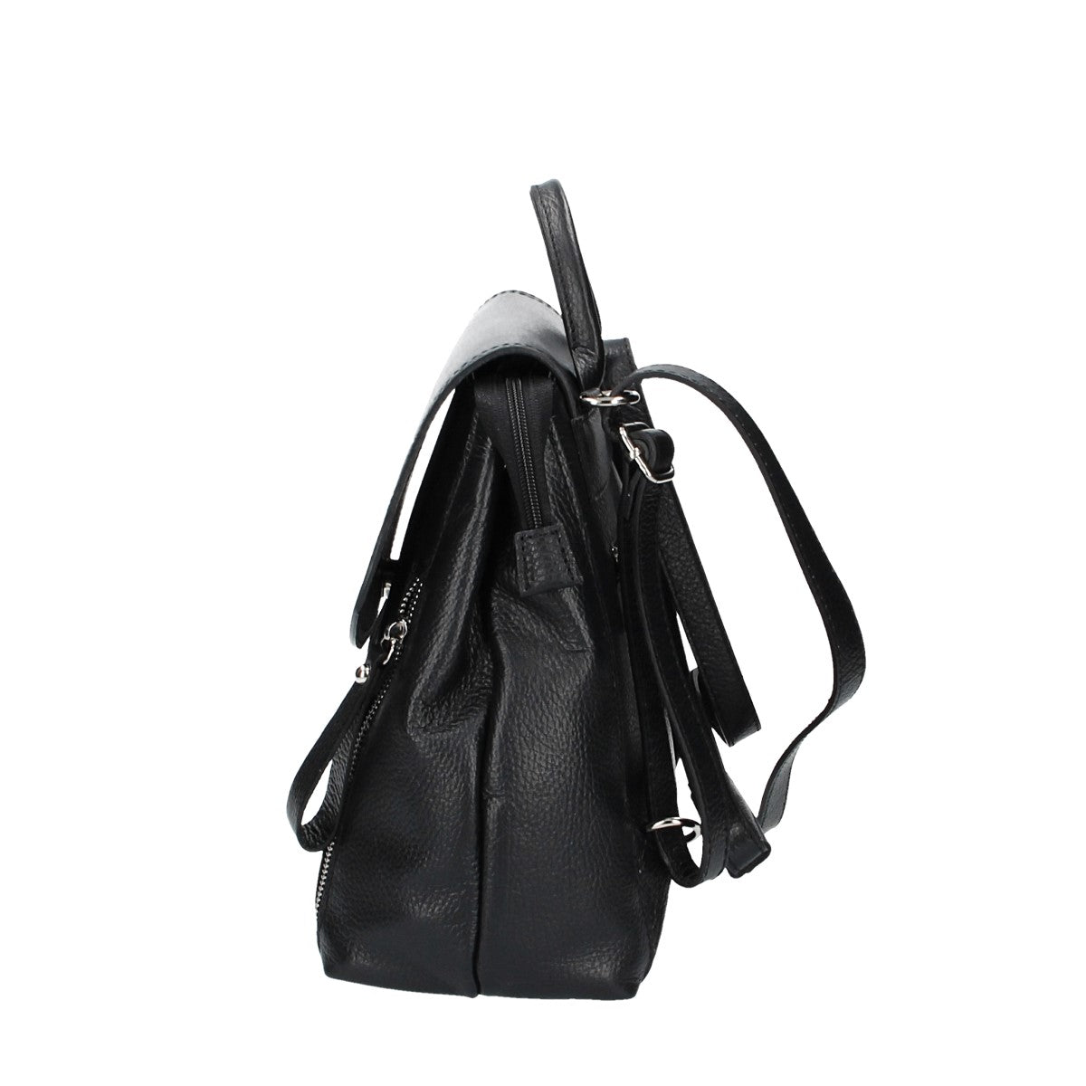 Rucksack|Tasche mit Überschlag in Schwarz aus Leder