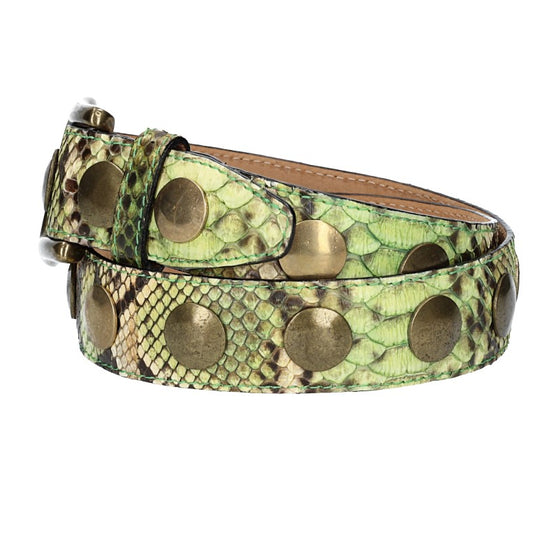 Schlangenledergürtel 40mm Grün mit Dornschließe in Messing - leder-accessoires.com